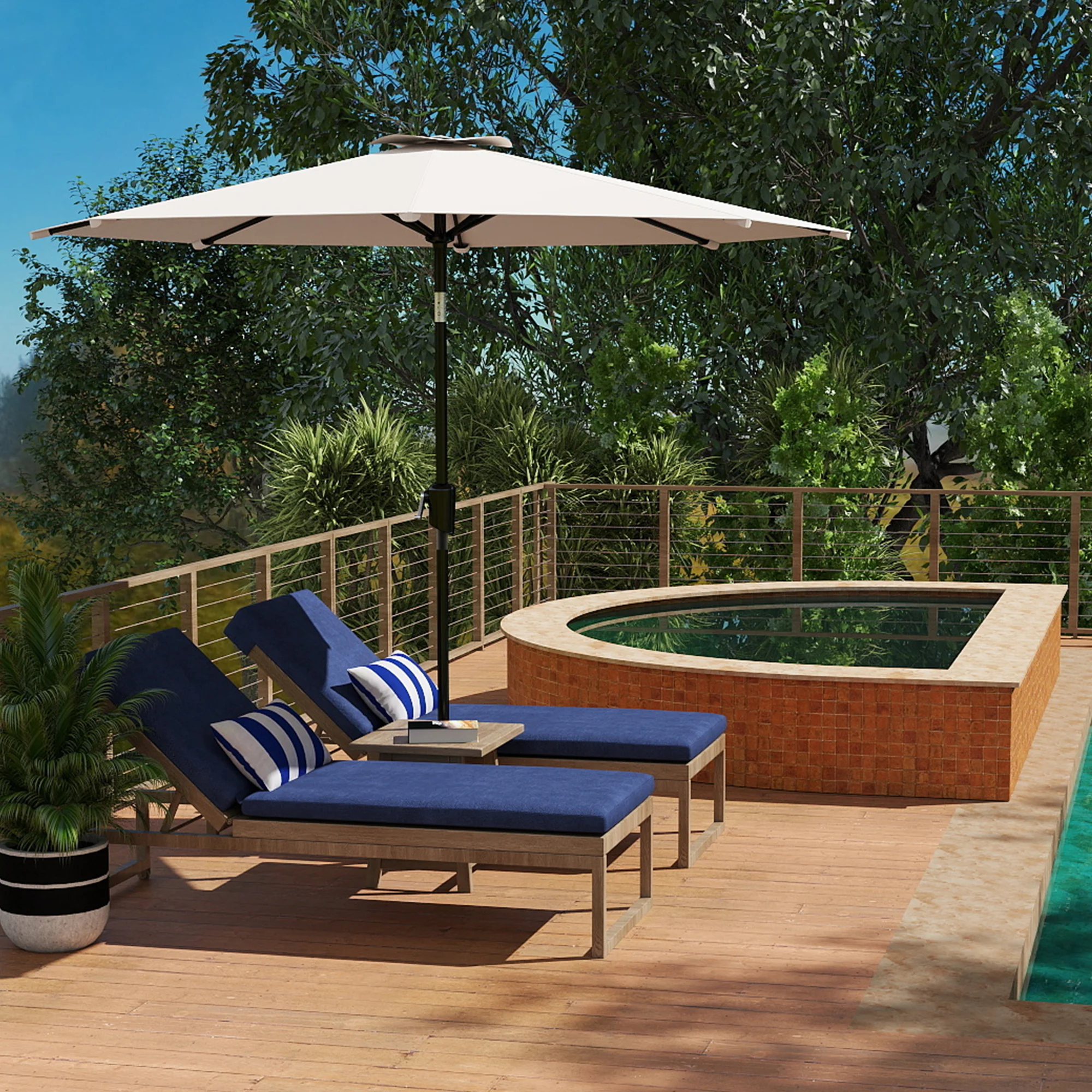 

9 футов/10 футов. Зонт для патио и улицы, распродажа, идеально подходит для обеденного стола или пляжа, с ручным подъемом, кнопкой для регулировки наклона, 5 секций.