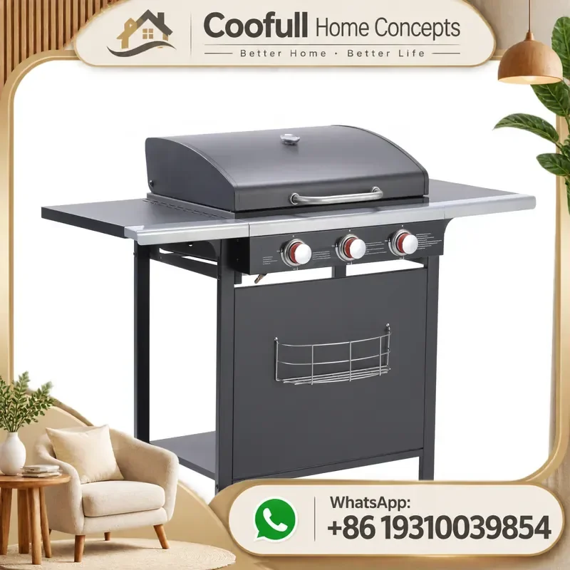 3 Burner Portable Gas Grill 10.8KW Stainless Steel Electronic Ignition For Outdoor Camping BBQ Easy Assembly Warming Rack