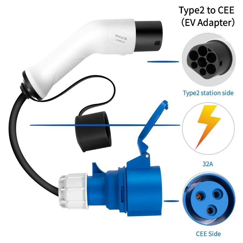 

Type2 to CEE EV Adaptor Type 2 Station Plug to Cee EVSE Charger Connector Convertor 32A for Electric Car Charging CEE Stocket