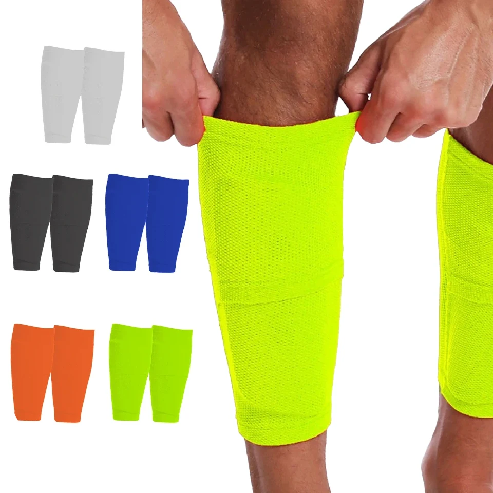 1Pair Soccer Shin Guard Football Crashproof Calf Protector Nylon Leg Sleeves Sock Shin Protector with Pocket Training Protection