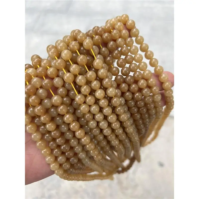 Natural Hetian Jade Russian Material Sugar-Colored Round Buddhist Prayer Bead Necklace With Good Translucency And Color, Su