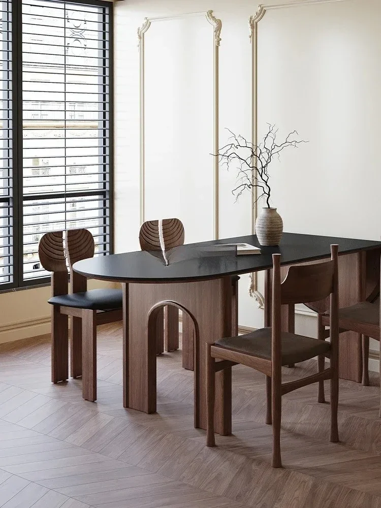QQFG28Retro Solid Wood Small Apartment Folding Wall Dining Table Stone Plate Multi-Functional Telescopic Table