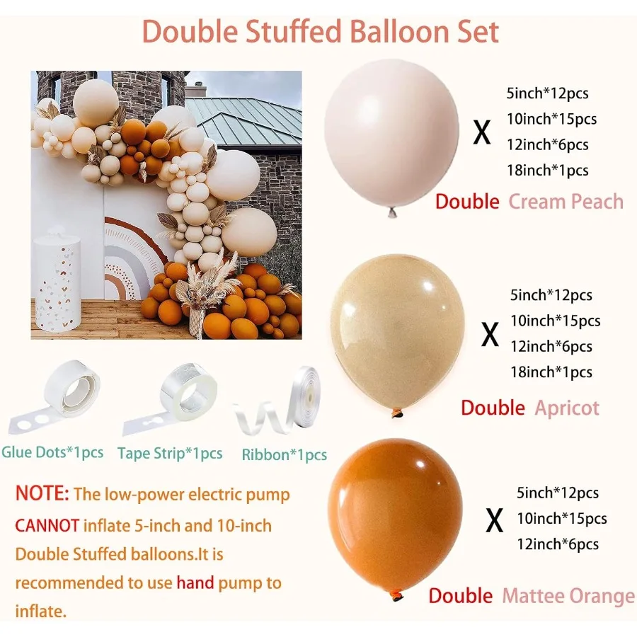 秋のバルーンガーランドアーチキット ダブル マット バーントオレンジ クリーム ピーチ アプリコット テラコッタ ラテックスバルーン 異なるサイズ 18 12 10