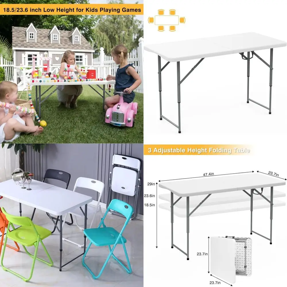 

Adjustable Height Plastic Picnic Table with Handle, Portable for 4-8 People, Suitable for Outdoors, Utility, and Events