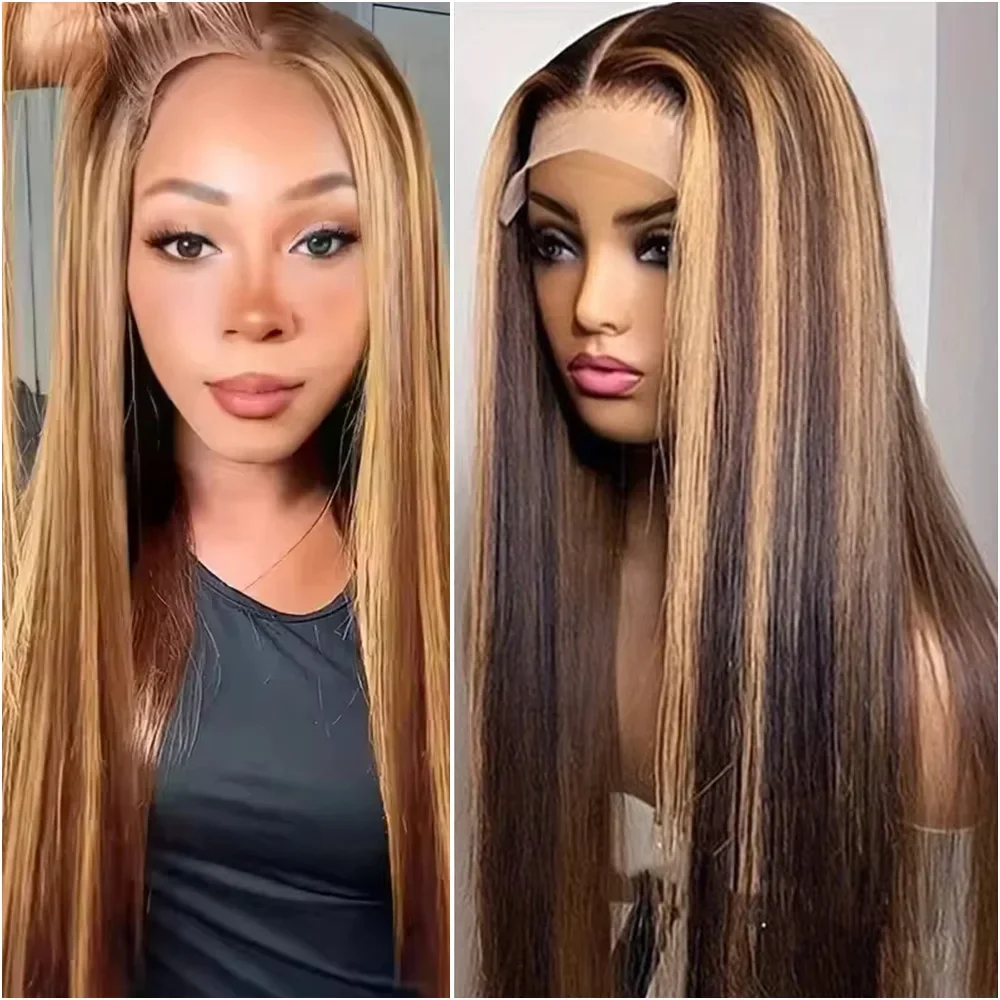 

200% Highlight 4/27 Straight Wig 36 Inch 100% Human Hair 13x6 HD Transparent Lace Frontal Wig Frontal Pre Plucked Wigs For Women