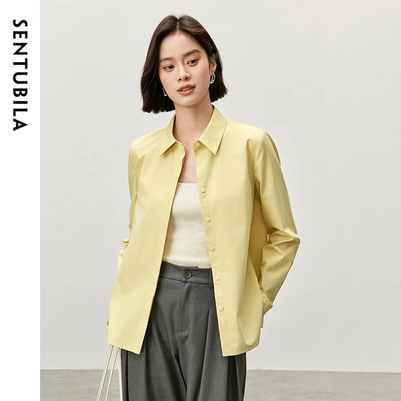 SENTUBILA Winter Casual Cotton Shirt 2024 Office Lady Loose Comfort Turn Down Collar Single Breasted Shirts & Blouses 143C56999