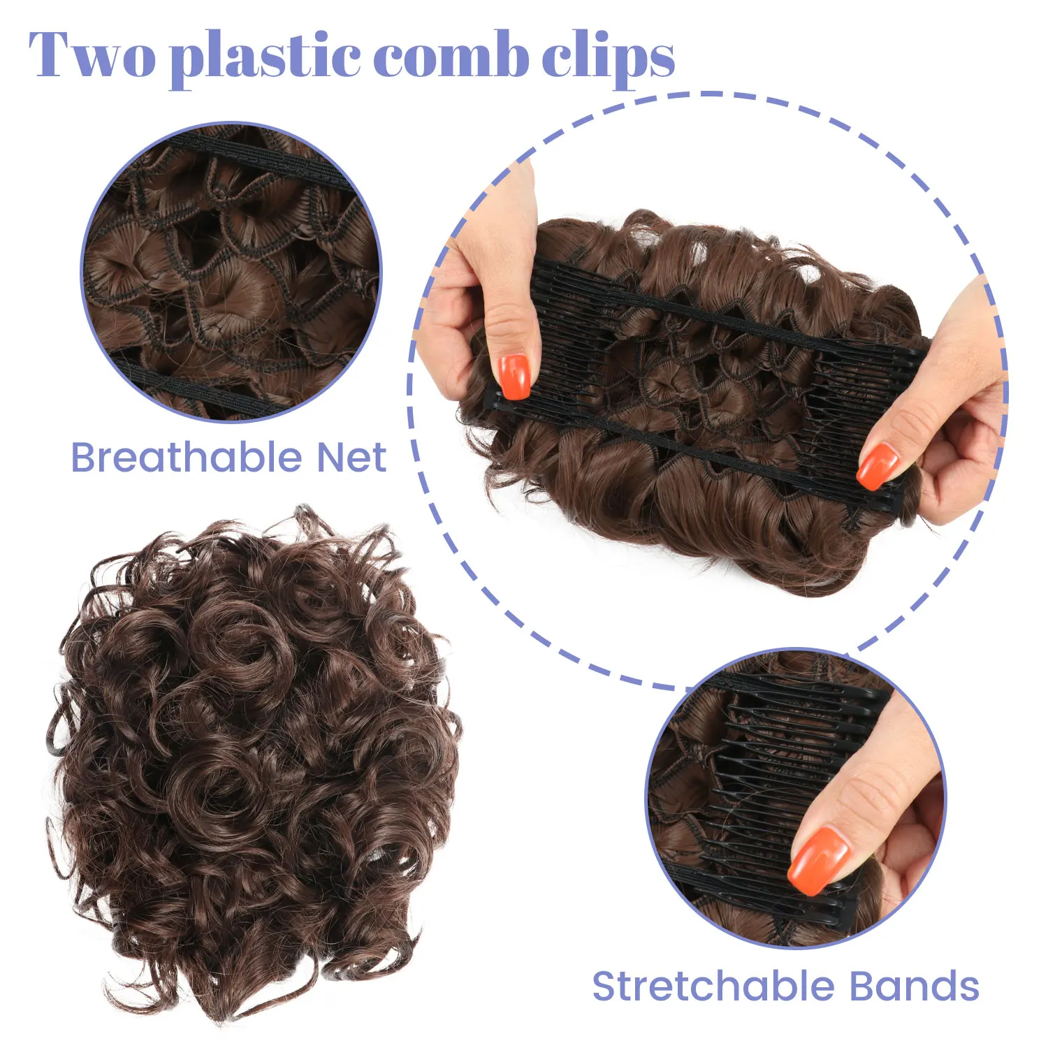 Synthetischer Scrunchie-Chignon-Haarteil, lockiger Haarknoten mit Kämmen, unordentlicher Dutt-Haarteil für Damen und Mädchen – Detail 4