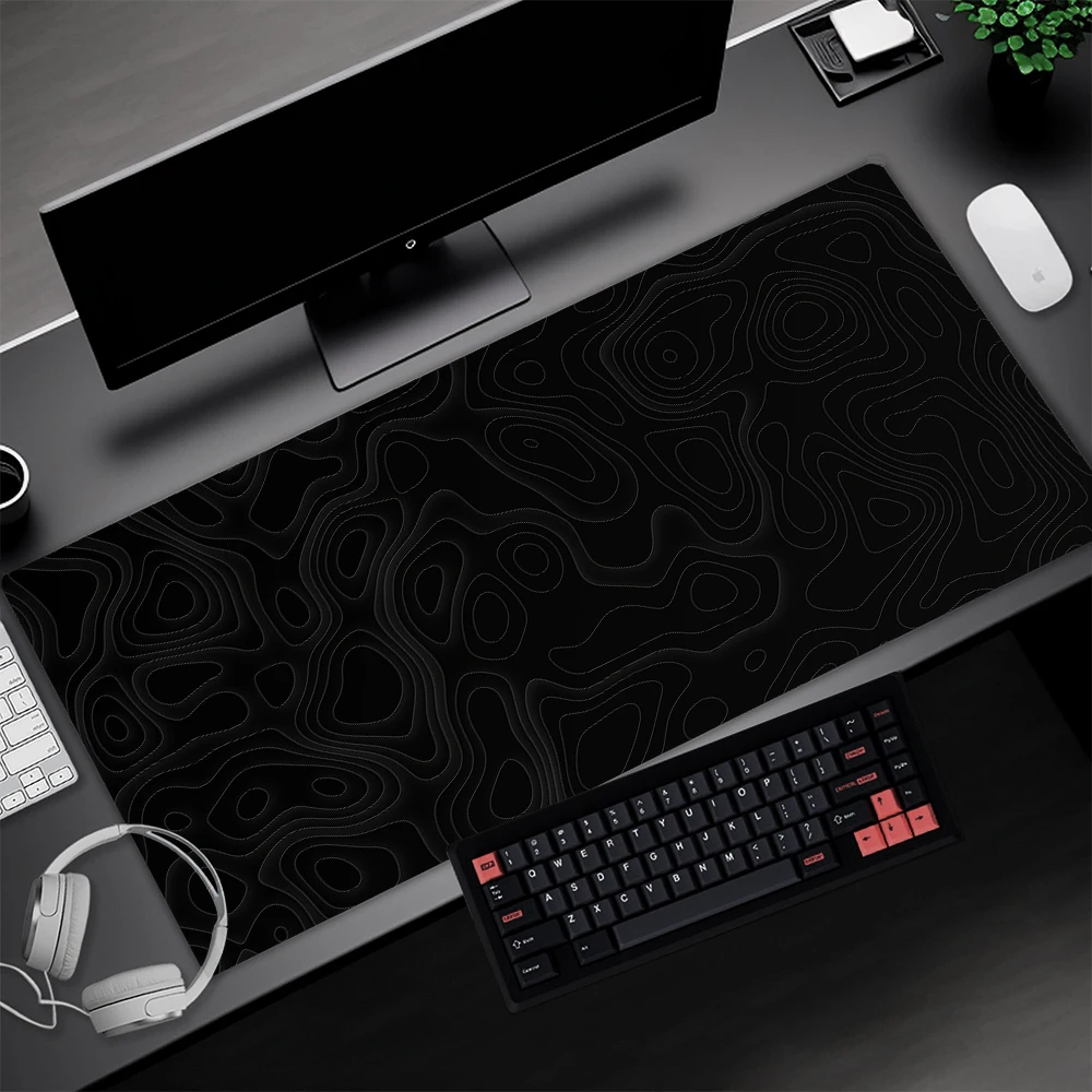 Strata Liquid Deskmat Extra Large Mouse Pad Black Play Mat 1200x600 Mousepad Gamer Topographic Desk Accessories Keyboard Support