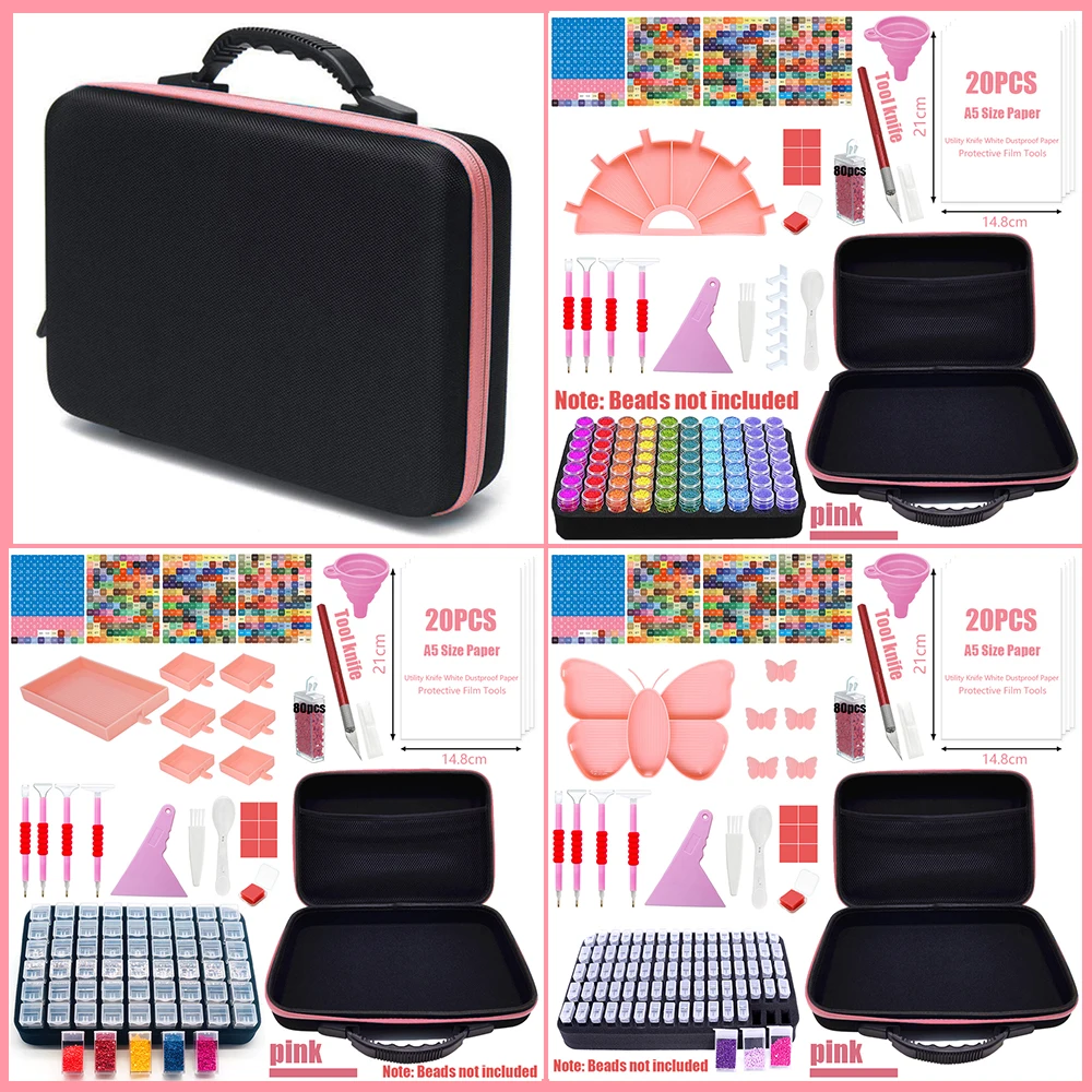 

Diamond Painting Accessories Set with EVA Carry Case, Drill Pen, Sorting Trays, Glue Wax, Tweezers, A5 Paper, for DIY Craft Tool