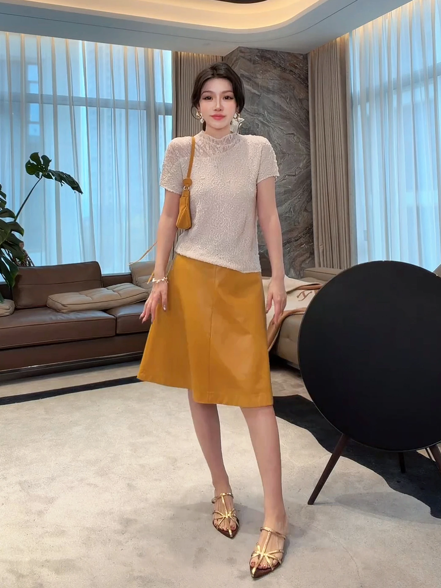 

Slimming Fashionable A-Line Skirt by Old Yang Mango Skin High Waist Cotton Blend Spring 2026 Women's Premium Quality