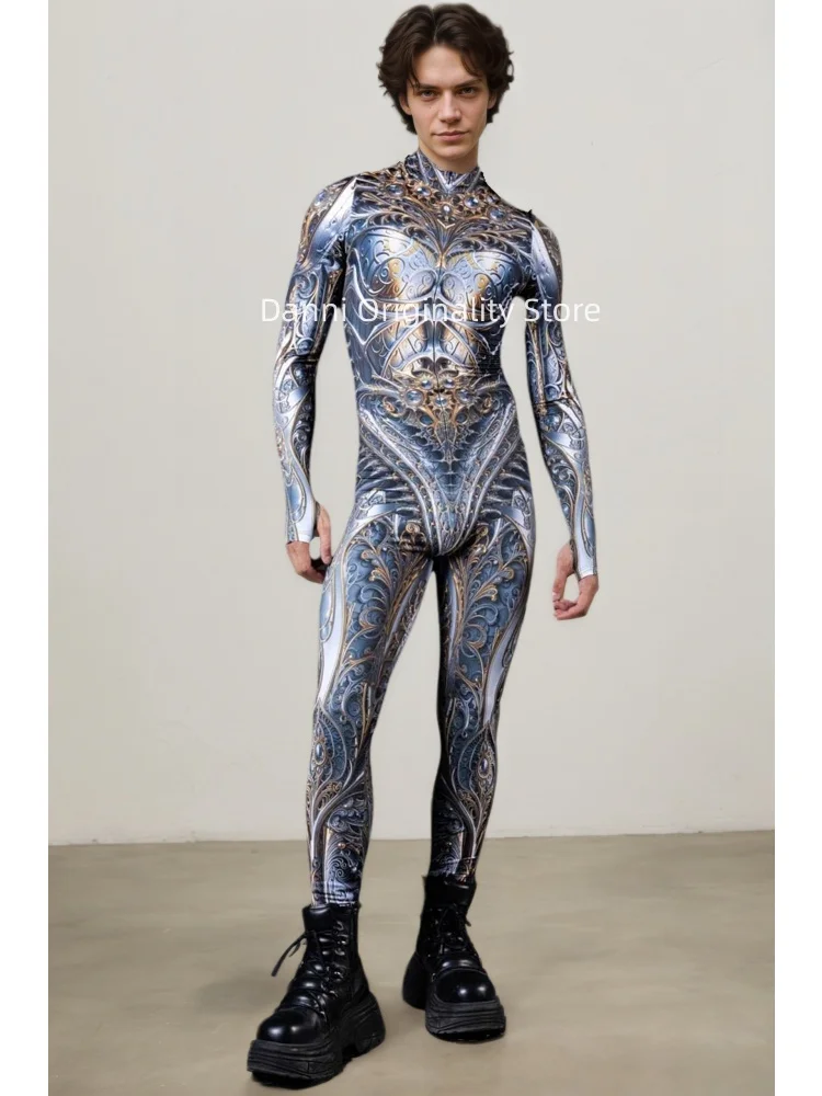 Retro Mechanical Armor 3D Print Bodysuit Couple Cosplay Costume Men Women Gothic Punk Masquerade Party Stage Show Cool Jumpsuit view 3