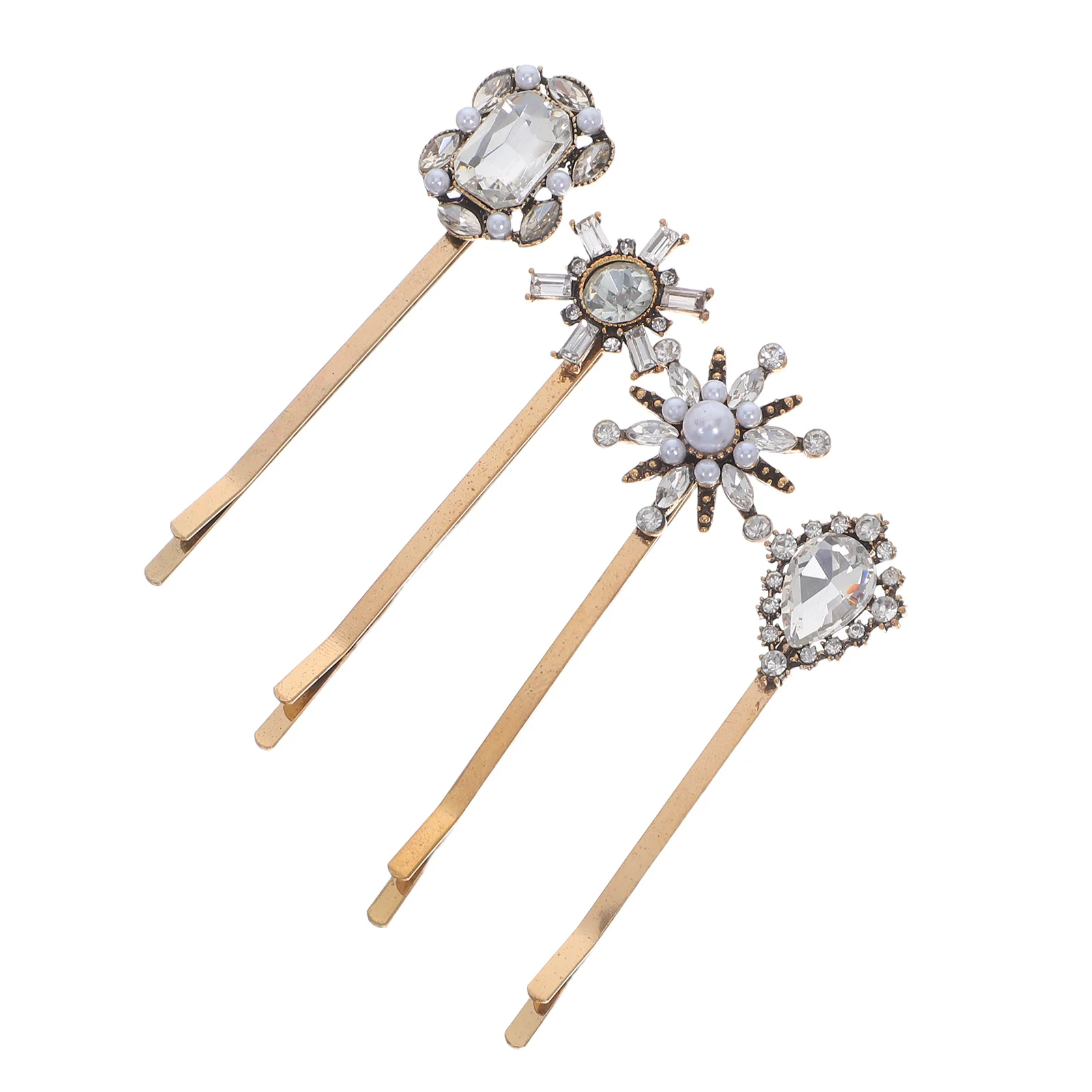 

4pcs Vintage Pearl Clips For Women Sparkling Rhinestone Bobby Pins Simulated Pearls Metal Barrettes For Bangs Side Hair Styling