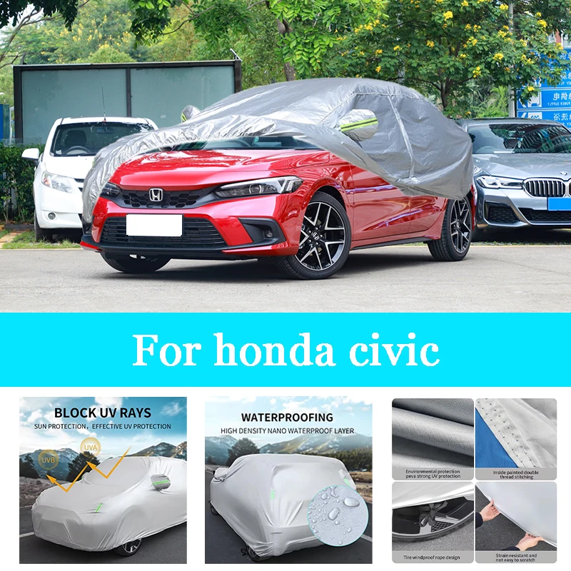 

Автомобильный чехол, уличный, полностью внешний, снежный чехол, солнцезащитный козырек, водонепроницаемая, пылезащитная защита со светоотражающими полосками для Honda Civic