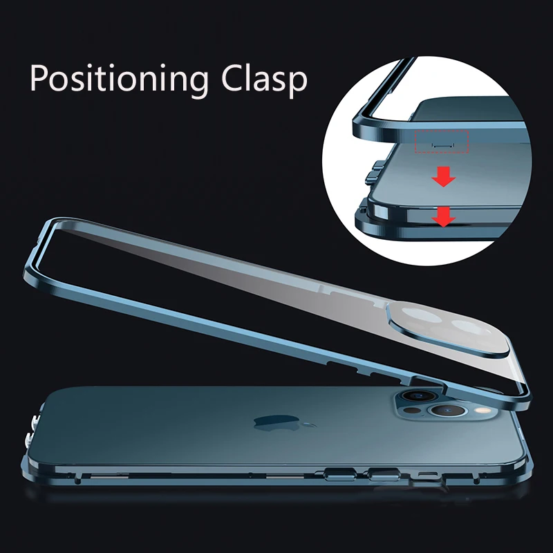 Metal Magnetic Double Sided Glass Snap Lock Case For iPhone 16 Pro Max 16 Plus Full Camera Lens Protection Cover Phone Case