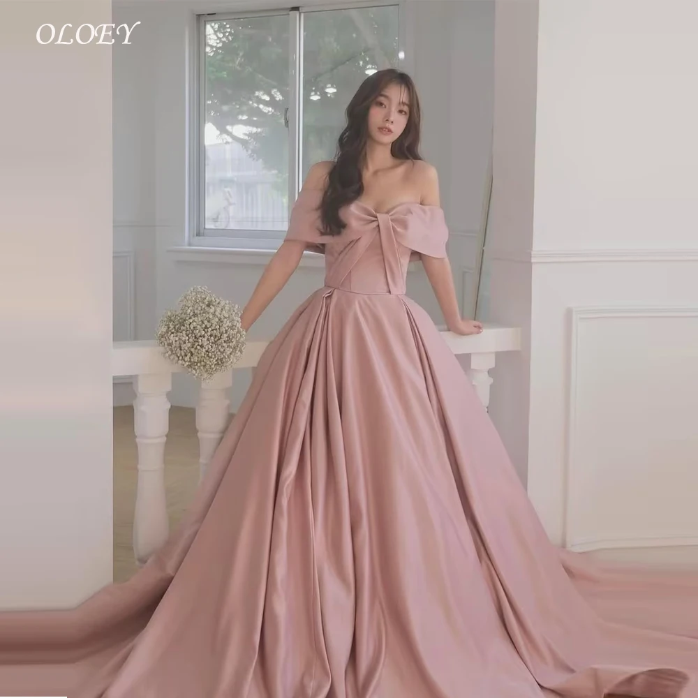 

OLOEY Princess Blush Pink Long Evening Party Dresses Korea Wedding Photo shoot Elegant Satin Formal Occasion Gowns Customi
