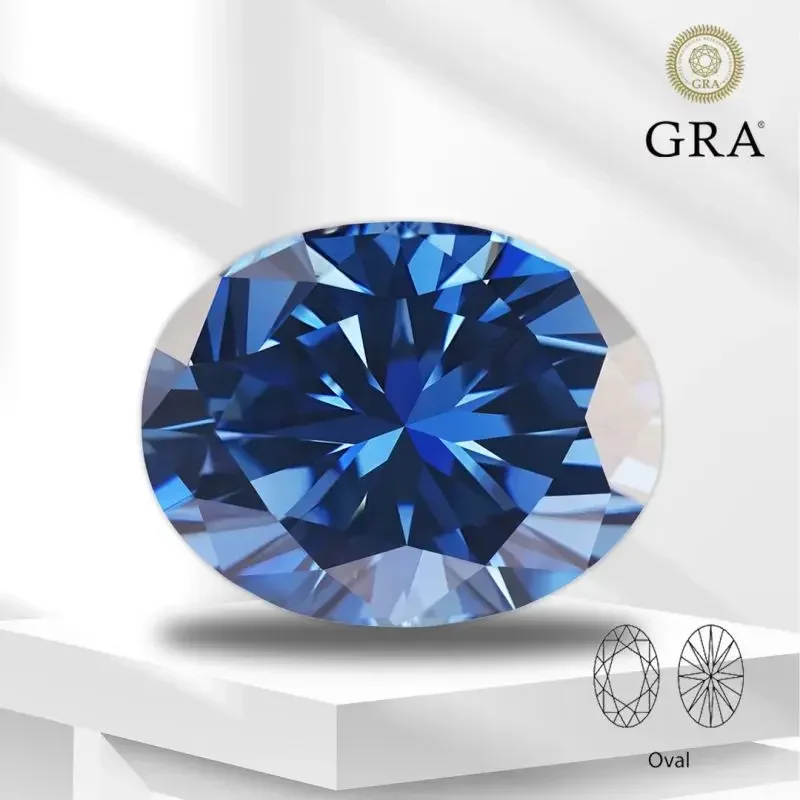 

Moissanite Oval Cut Sapphire Blue Color with GRA Certificate Lab Grown Gemstone Jewelry Making Necklace Materials