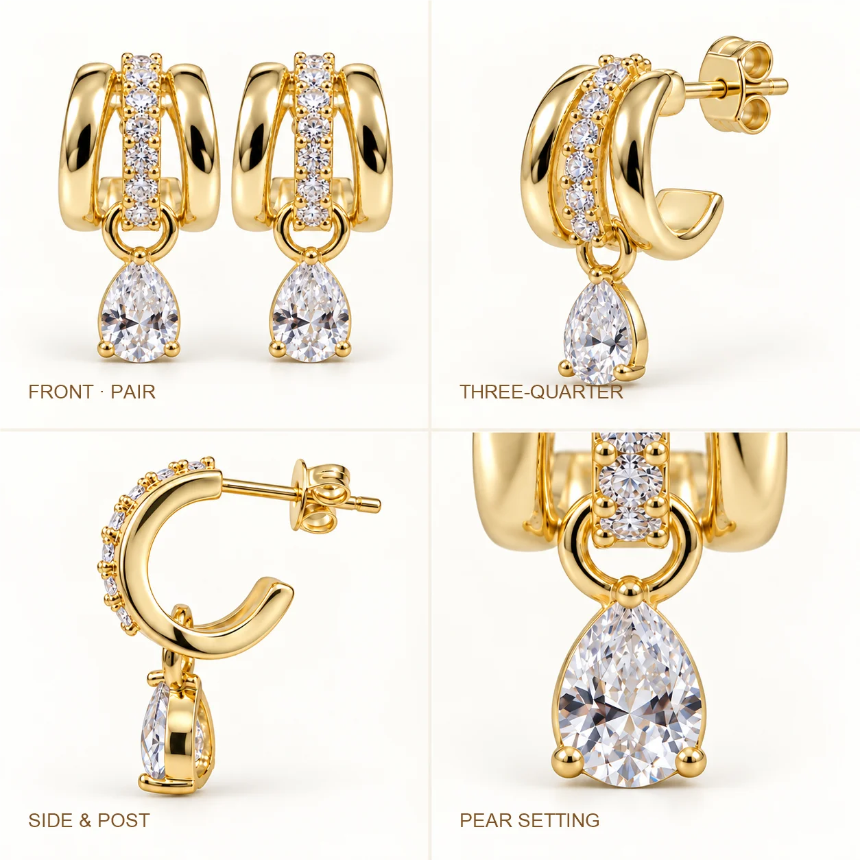 Moonmory Einzigartiges Design 5A Zirkon Tropfen-Ohrstecker für Damen Regentropfen Birne Marquise Oval Messing Huggie-Ohrringe Großhandel Schmuck – Detail 6
