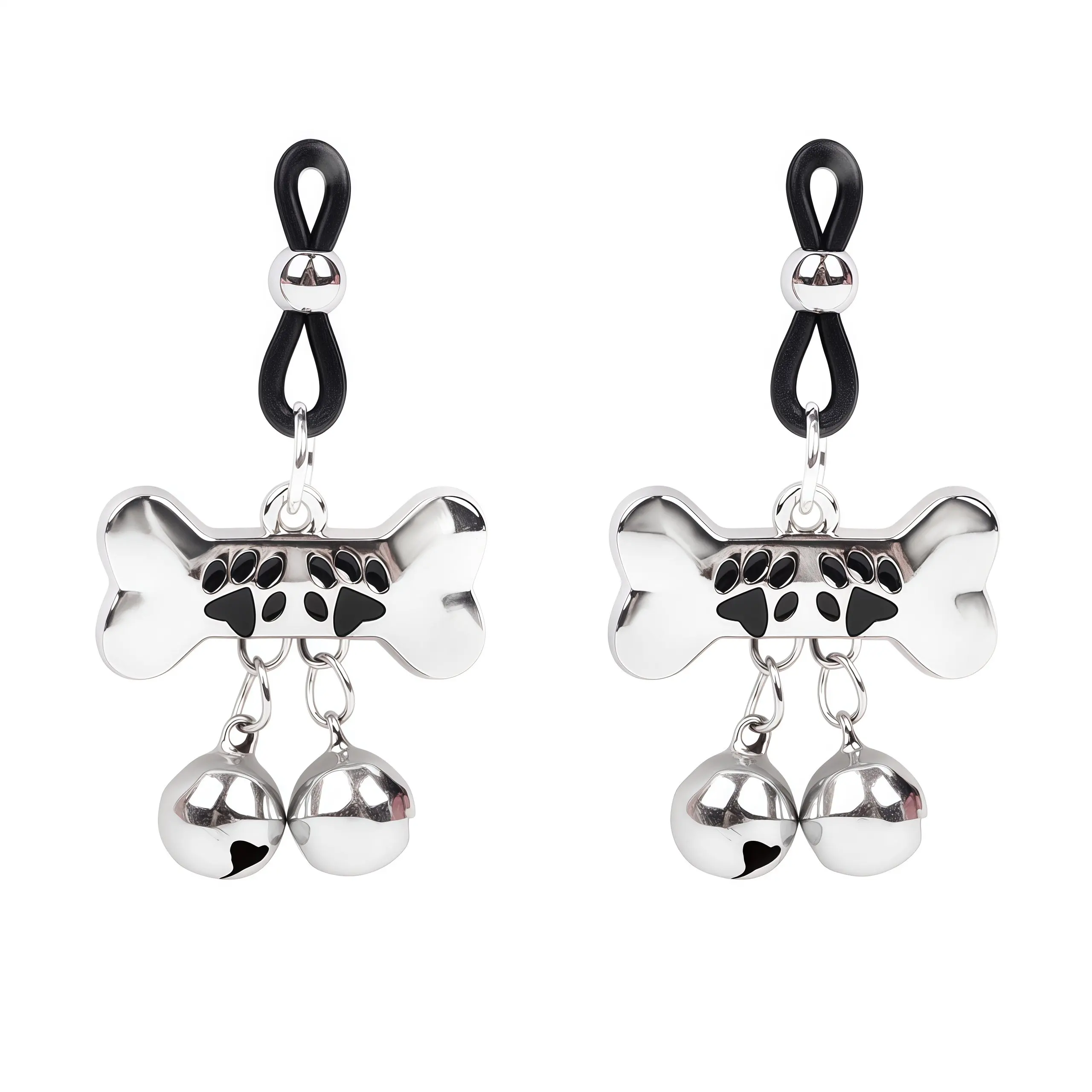 2 pairs of Puppy Land cute dog bone bell chain hanging ornaments as disciplinary gifts, decorative masks and accessories.