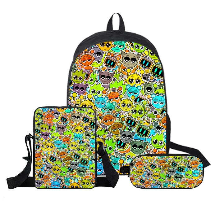 3 Pcs Sets Backpack 3d Prints Sprunki Incredibox Game School Bags for Teenage New Cartoon Sprunki Schoolbag  Men Purses Handbags