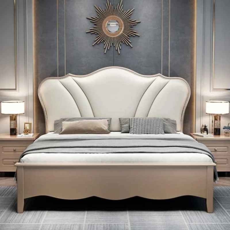 Glamorous Aesthetic Queen Bed European Double Design Platform King Size Bed Storage Wood Master Cama De Casal Bedroom Furniture