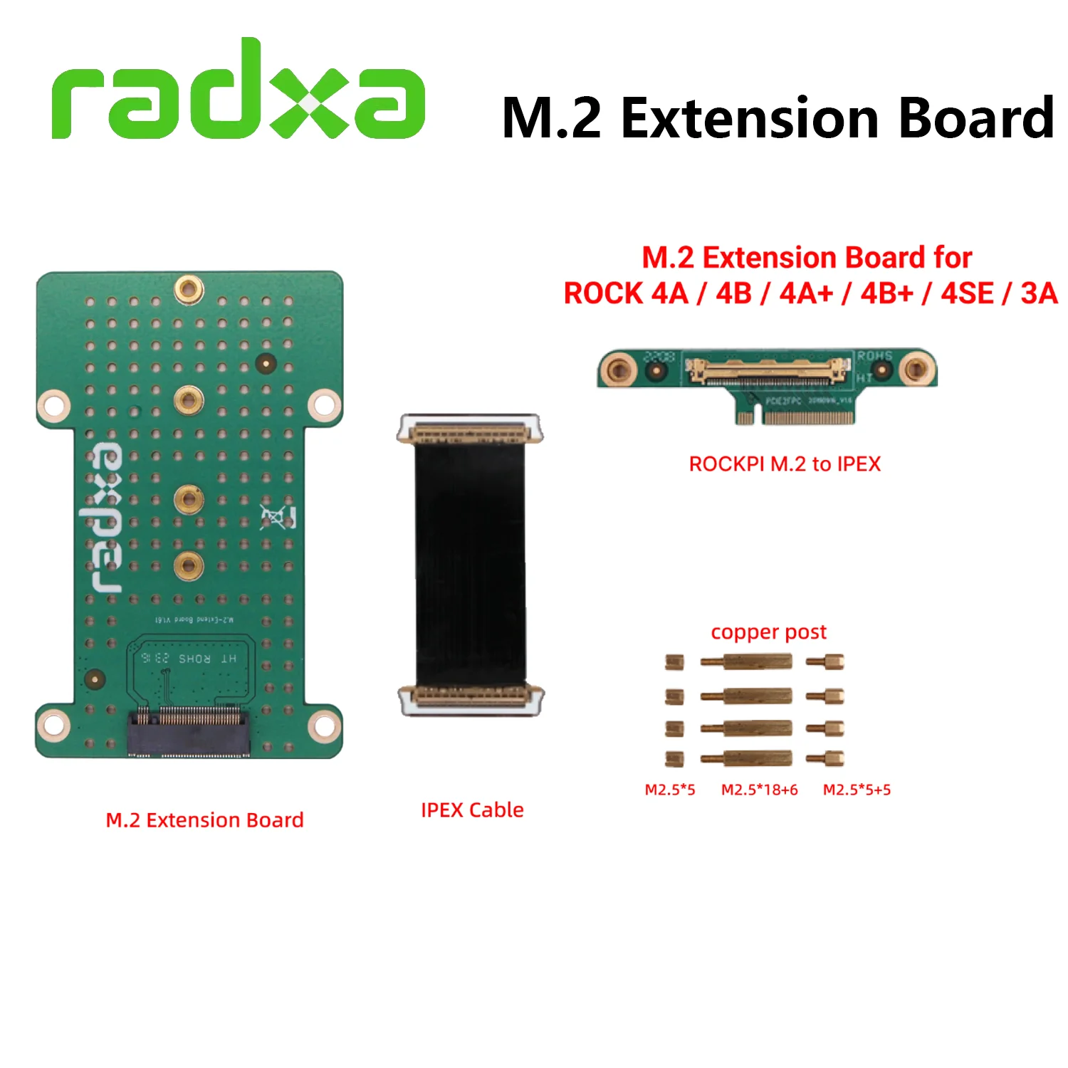 

Radxa M.2 Extension Board For ROCK 4A / 4B / 4A+ / 4B+ / 4SE / 3A / 5A