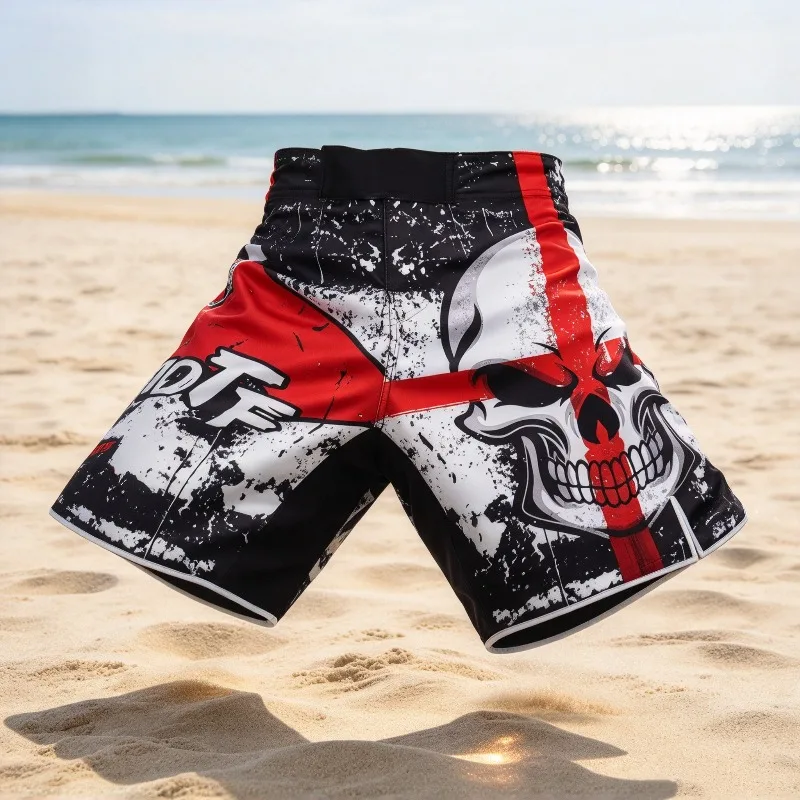 Men Kid MMA Black Boxing Skull Motion Picture Loose Size Training Kickboxing Shorts Muay Thai Shorts Cheap Mma Shorts