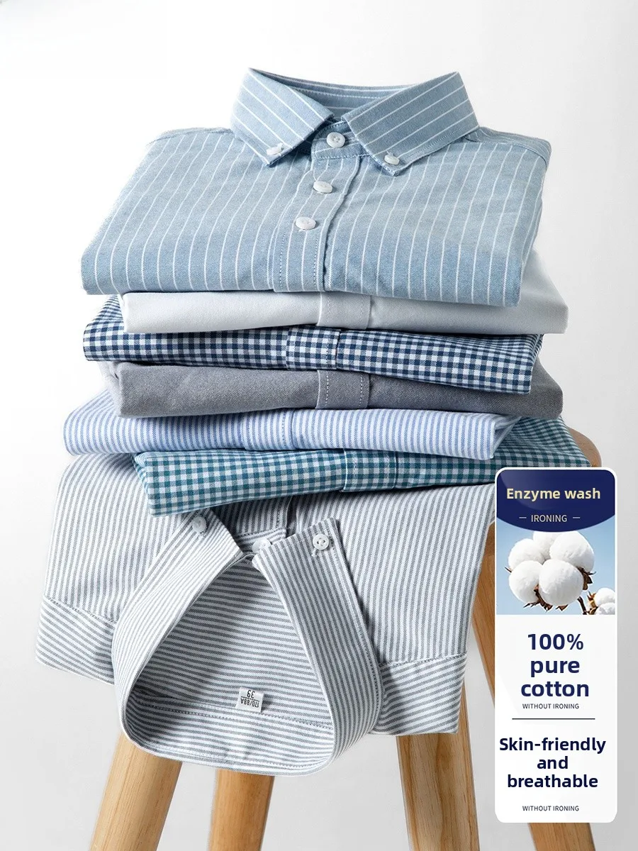 

Pure Cotton Ox Cloth Stripe Pattern Men's Busin Casual Long Sve irt Commuting Jaet Breathable Comfortable Menswear