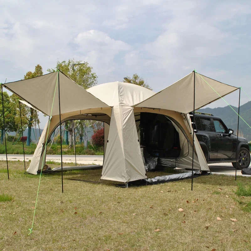 

3 in 1 Tiple Layer SUV Tent,Car Tent - Car Taiate Tent with Stove Jack,4 Person Camper Tent, Rear 3 Canpoy
