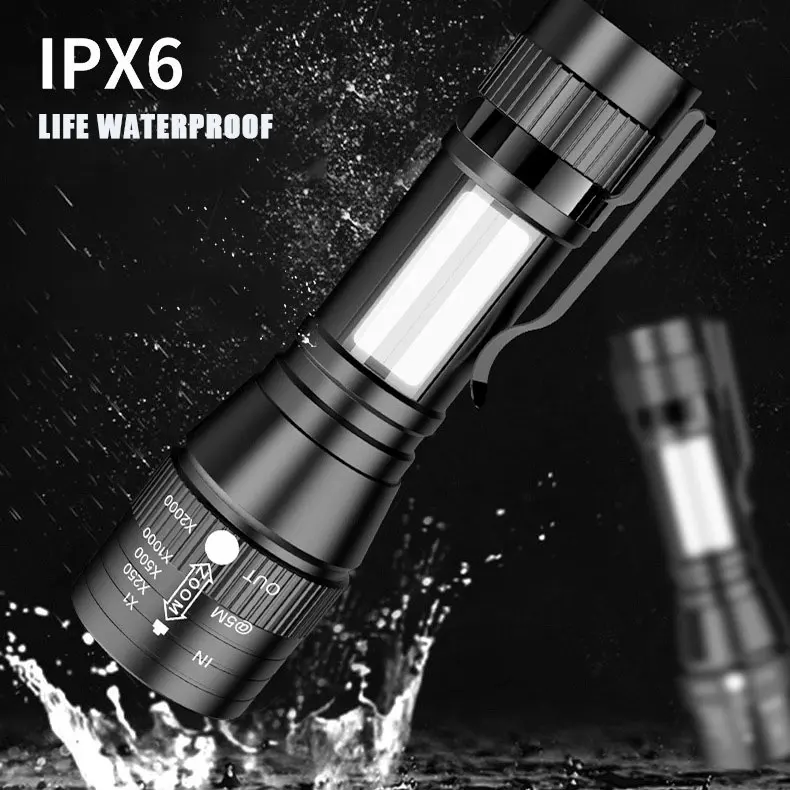 Portable USB Rechargeable LED Flashlight COB+Q5 Built-in batteryTactical Torch Flashlights 3Modes Work Light Emergency Lanterna