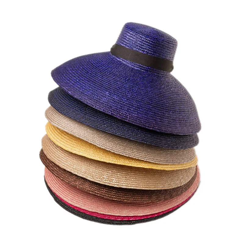 Handmade Polychromatic Natural Straw Hat Men Women Bandage Ribbon Tie Wide Brim Sun Hat Derby Sun Protection Summer Beach Hat