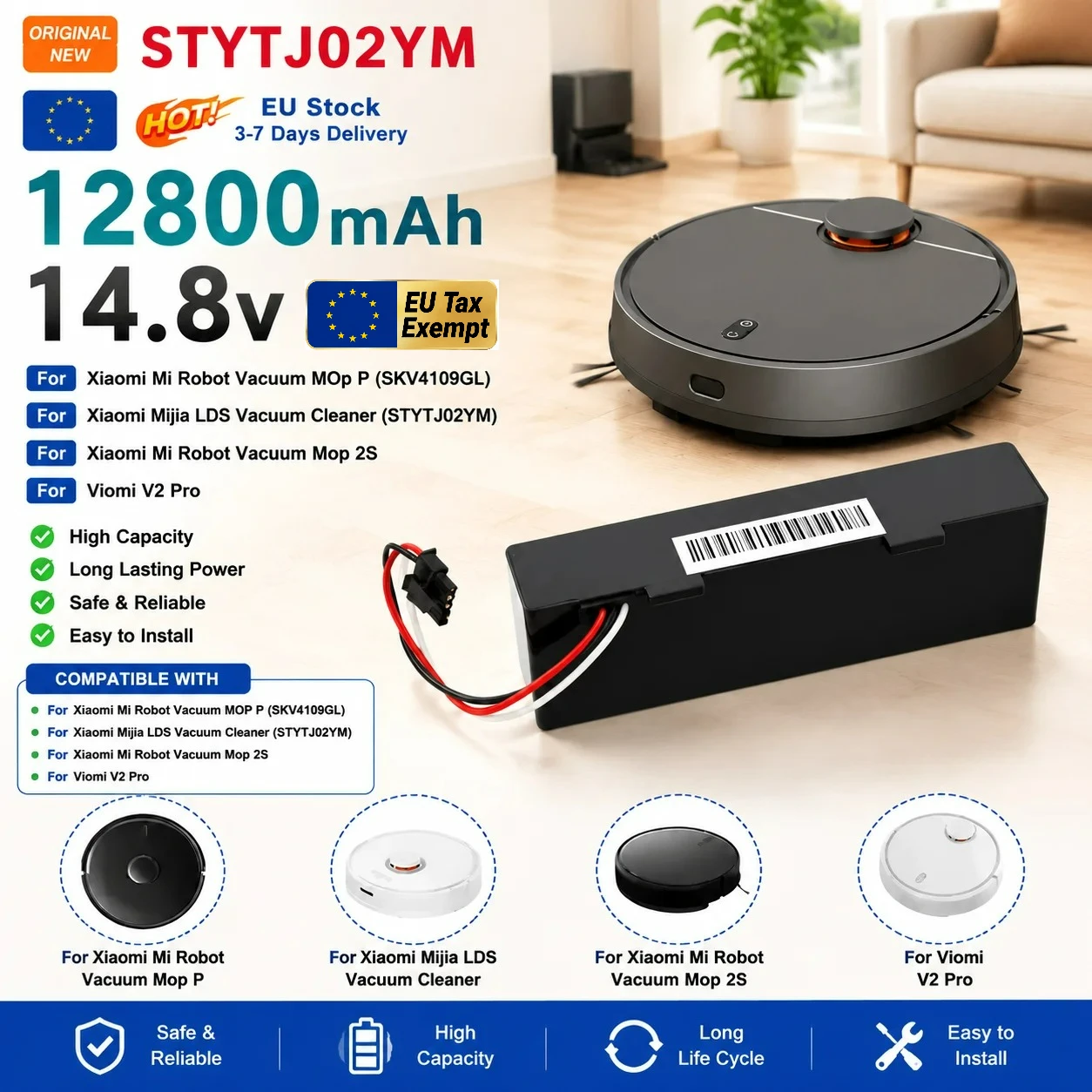Batteria ricaricabile originale per robot aspirapolvere e lavapavimenti Conga 3290 3390 3490 3590 3690 3790 3890, 14,8 V, 12800 mAh.