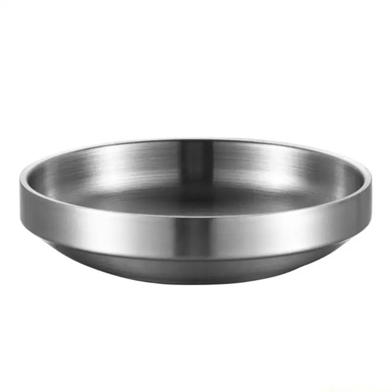 QX2E Stainless Steel Appetizer Plate Korean Kimchi Dish For Sauce Dip Pickles Serving