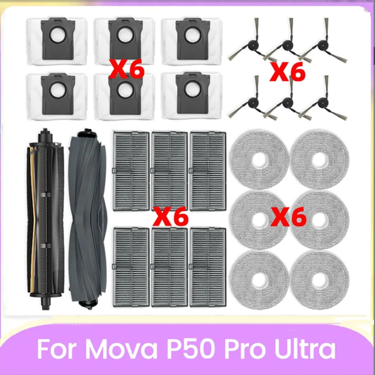 A58Z For P50 PRO ULTRA Vacuum Cleaner Parts Cutting Hair Anti- Roller Brush Side Brush Filter Mop Cloth Dust Bag