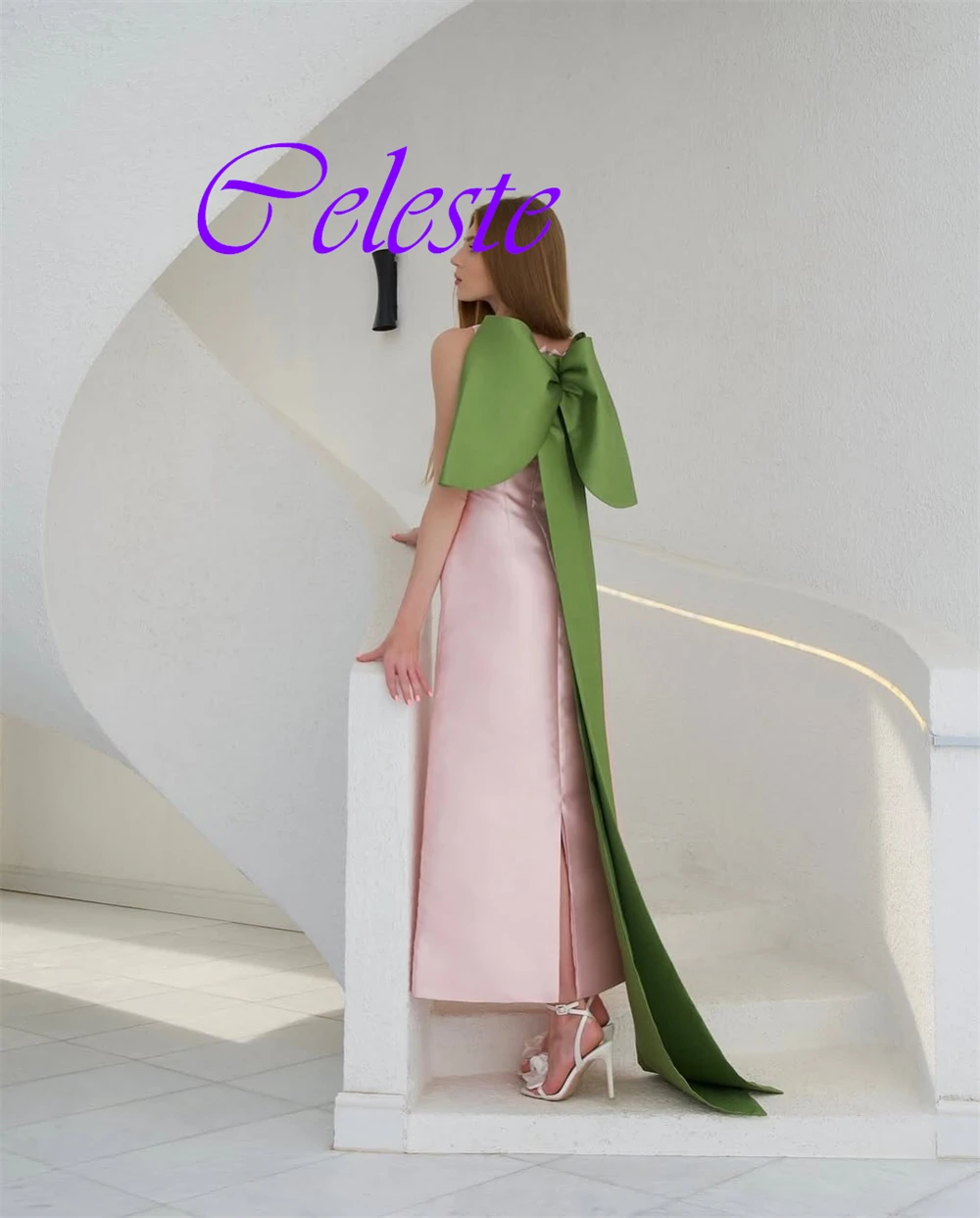 فستان سهرة رائع مخصص برقبة دائرية بدون أكمام عالي الجودة من الساتان فساتين لحضور الحفلات الموسيقية بفيونكة حساسة على شكل حرف a فساتين العودة للوطن