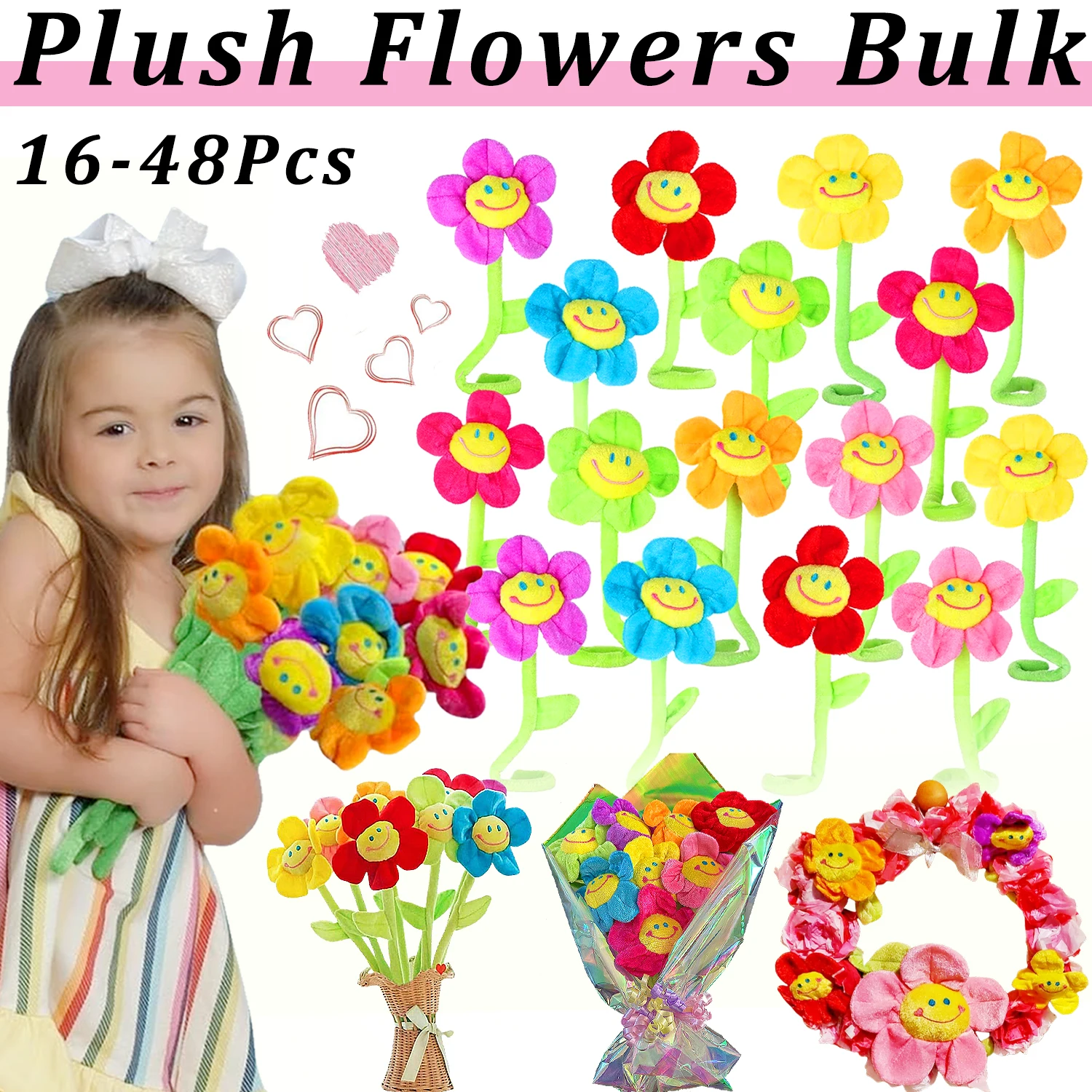 

16-48Pcs Artificial Plush Sunflower Daisy Flower Toy Bendable Curtain Buckle Tiebacks Birthday Wedding Party Gift Decor Fairy Wa