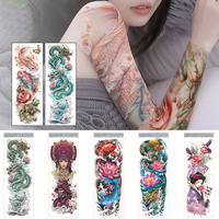 Colorful Temporary Tattoo Women Peony Fish Tattoo Body Leg Thigh Full Arm Sleeve Tattoo Stickers Sexy Waterproof Big Size