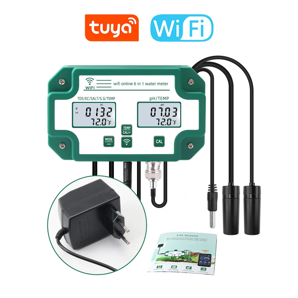 Tuya WiFi 6 in 1 Digital Water Quality Tester Multifunctional PH TDS EC S.G SAL Temp Monitor Analyzer for Aquarium Aquaculture