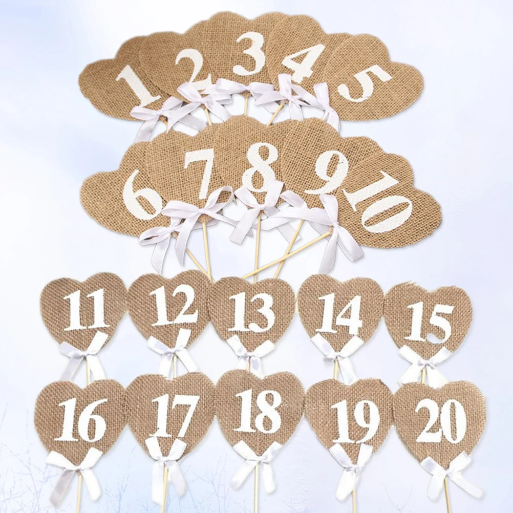 

20Pcs Wedding Table Number Cards Burlap Heart Design Rustic Reception Seating Signs Number 1-20 Perfect for Wedding Party Table