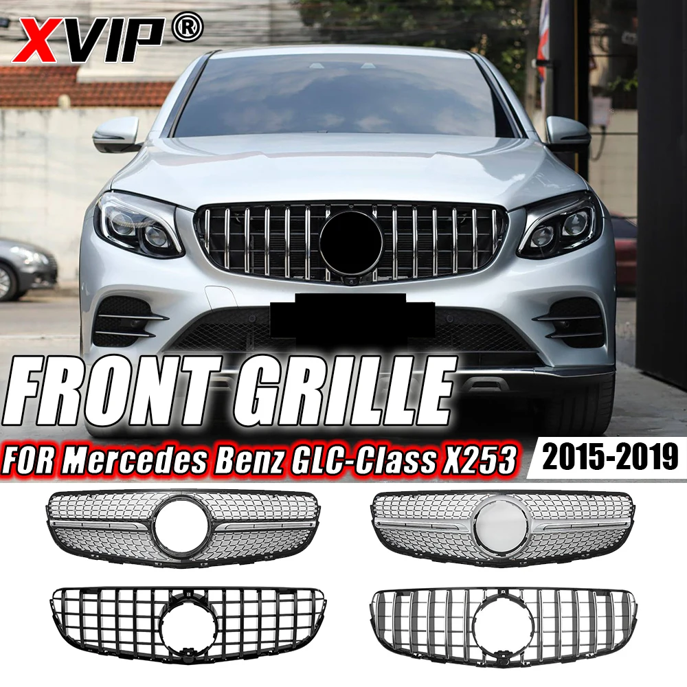 XVIP Chrome Diamonds Style Racing Grille For Mercedes Benz GLC X253 15-19 GLC250 GLC300 GLC350e GTR Style Front Bumper Grilles