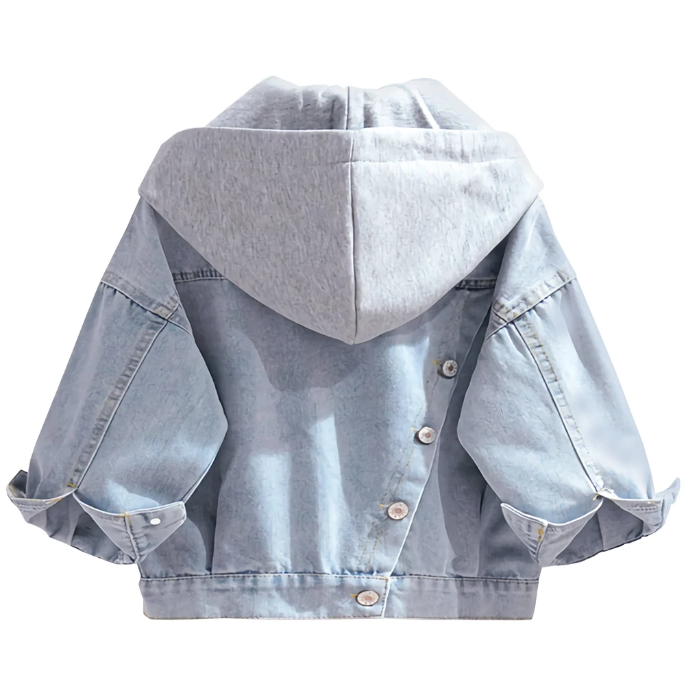 AMUR LEOPARD Girls Denim Jacket,Hoodie Light Blue Cowboy Coat,Children's Princess Coat,Multi-Button Jeans Coat for Spring Autumn