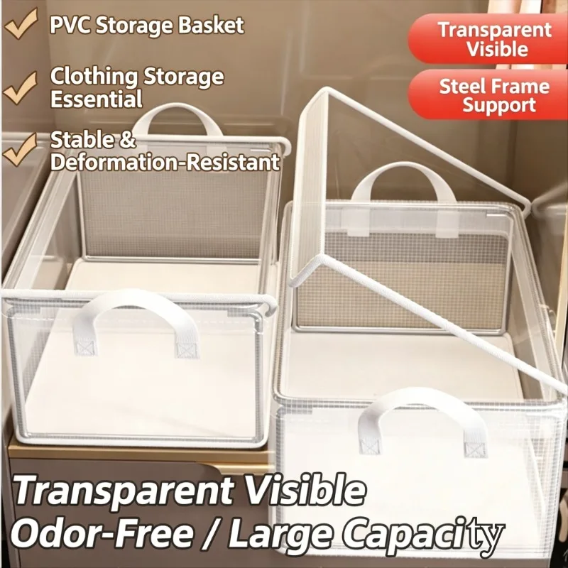 1/2 Pc Transparent PVC Solid Steel Frame Storage Box, Waterproof Underwear Storage Basket Suitable for Home and Dormitory Use
