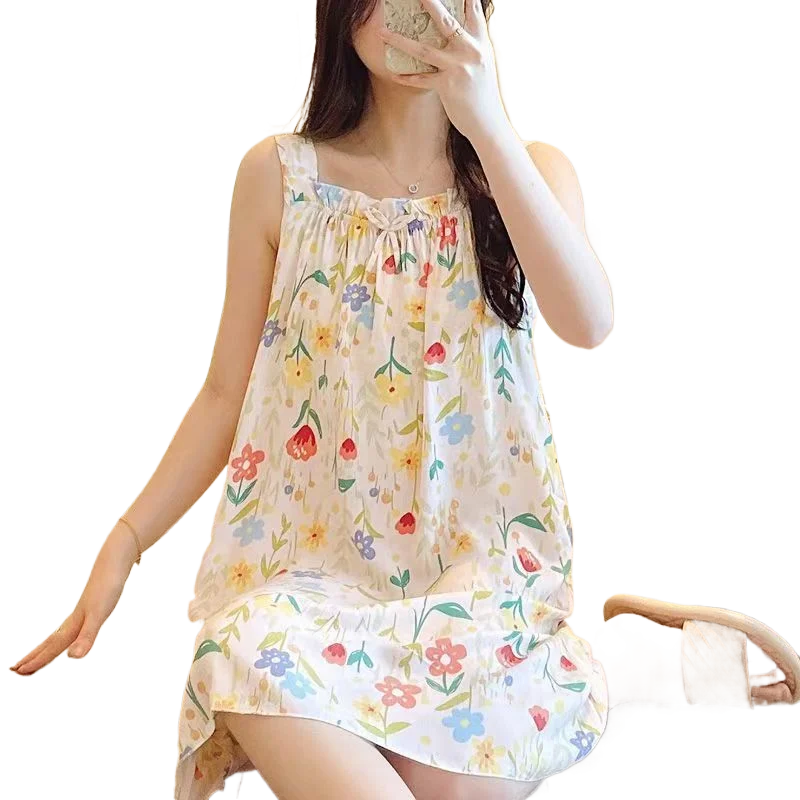 Women's Summer Medium-sleeved Long Dress Artificial Underwear Large-size Maternity Dress Short-sleeved Cotton and Silk Nightgown