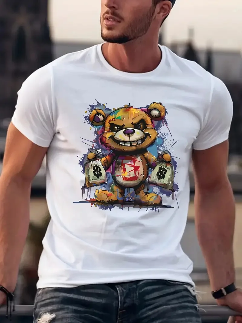 

Summer Cute Bear Animal 3D Print Men's Short sleeved T-shirt Summer Sports Shirt Fashion Leisure Fitness Running Men's Clothing