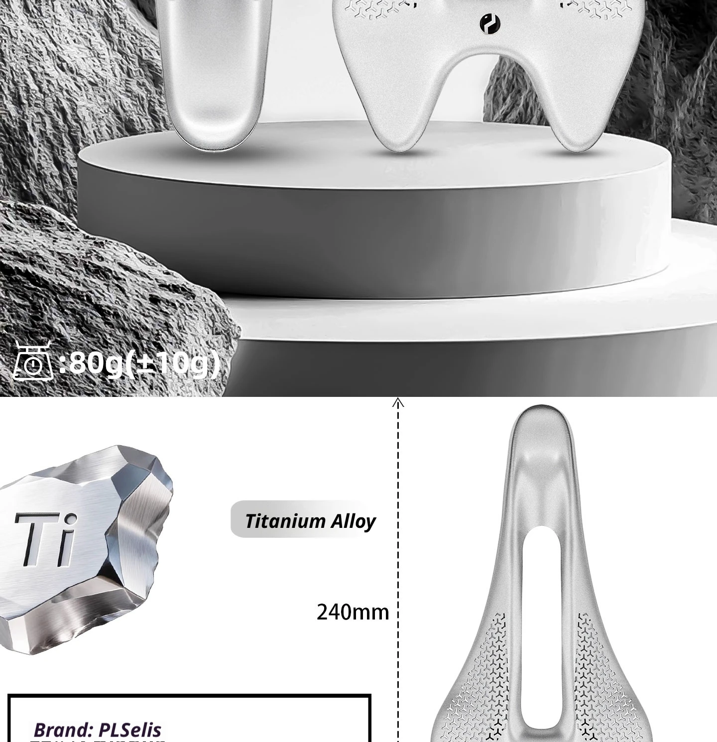 PLSELIS PS-3005 3D-gedruckter Titan-Fahrradsattel 80g Ultraleicht 7*9mm Schiene Atmungsaktiver Ergonomischer Rennradsitz 240*120mm – Detail 2