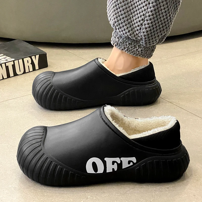 

Пара мужской обуви, зимние водонепроницаемые хлопковые тапочки, мужские теплые тапочки, модный бархат для пар, теплые и нескользящие