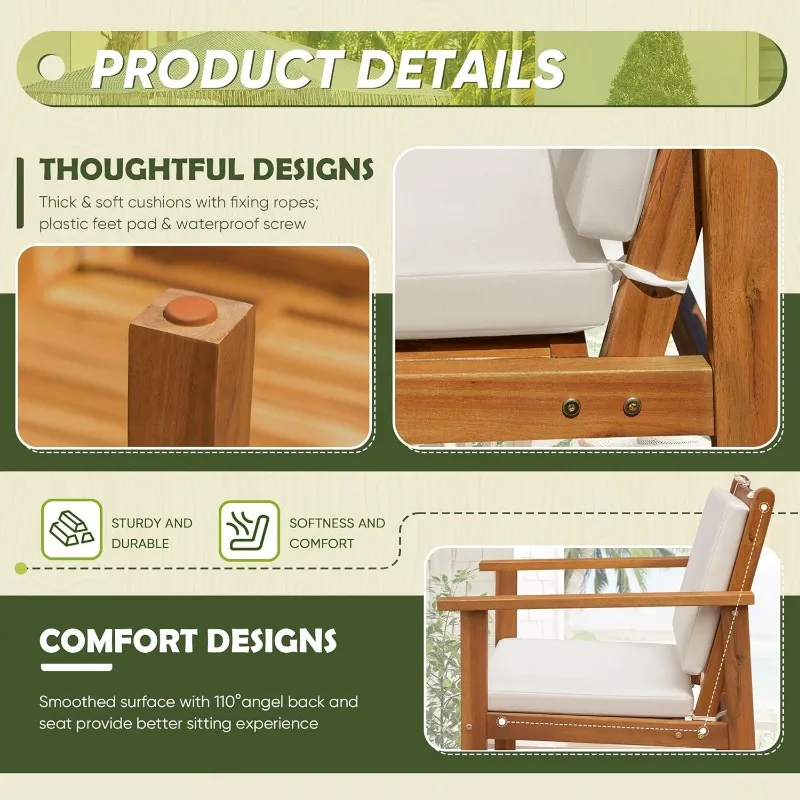 Muebles de patio Juego de sofás de conversación para patio de madera de acacia para exteriores de 4 piezas con mesa y cojín