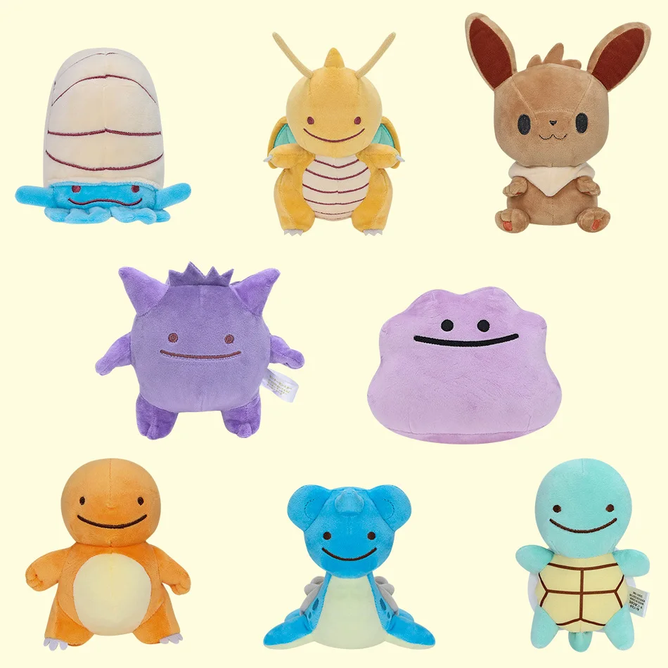 Pokemon Dragonite Lapras Mimikyu Plüsch Ditto Cos Gengar Charmander Squirtle Eevee Omanyte Puppe Weiche Stofftiere als Geschenk für Kinder