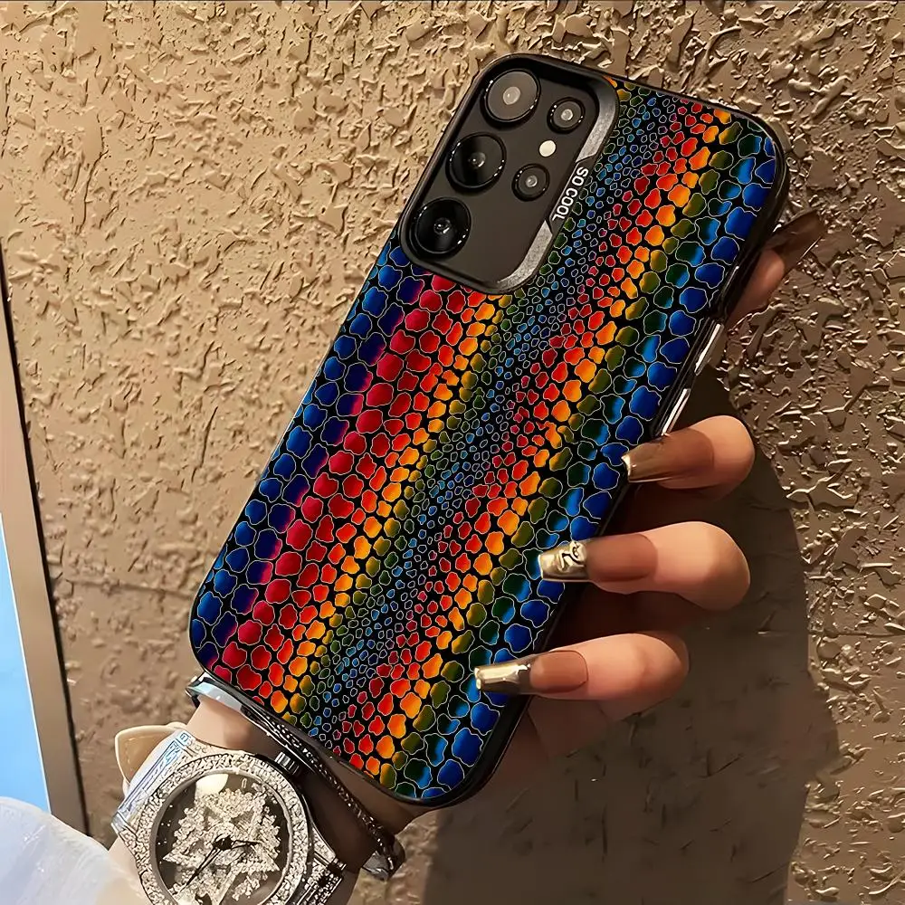 Snake Texture Phone Case for Samsung Galaxy A57 56 55 54 52 37 36 35 34 27 26 25 17 16 5G Colorful Silver Cover