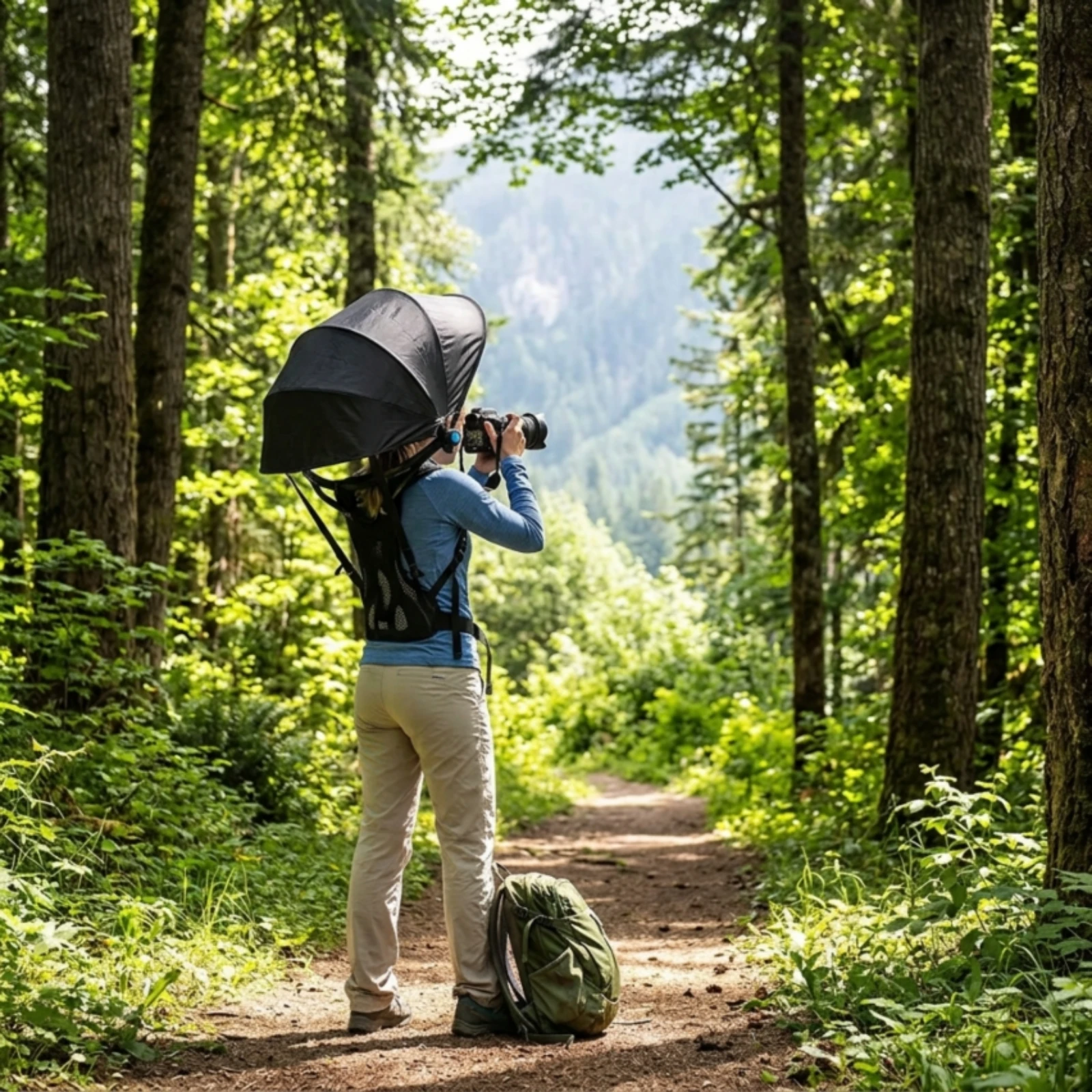 Foldable Backpack-Mounted Umbrella Adjustable Wearable Rain Canopy with Shoulder Straps for Farmers, Farming, Outdoor Work