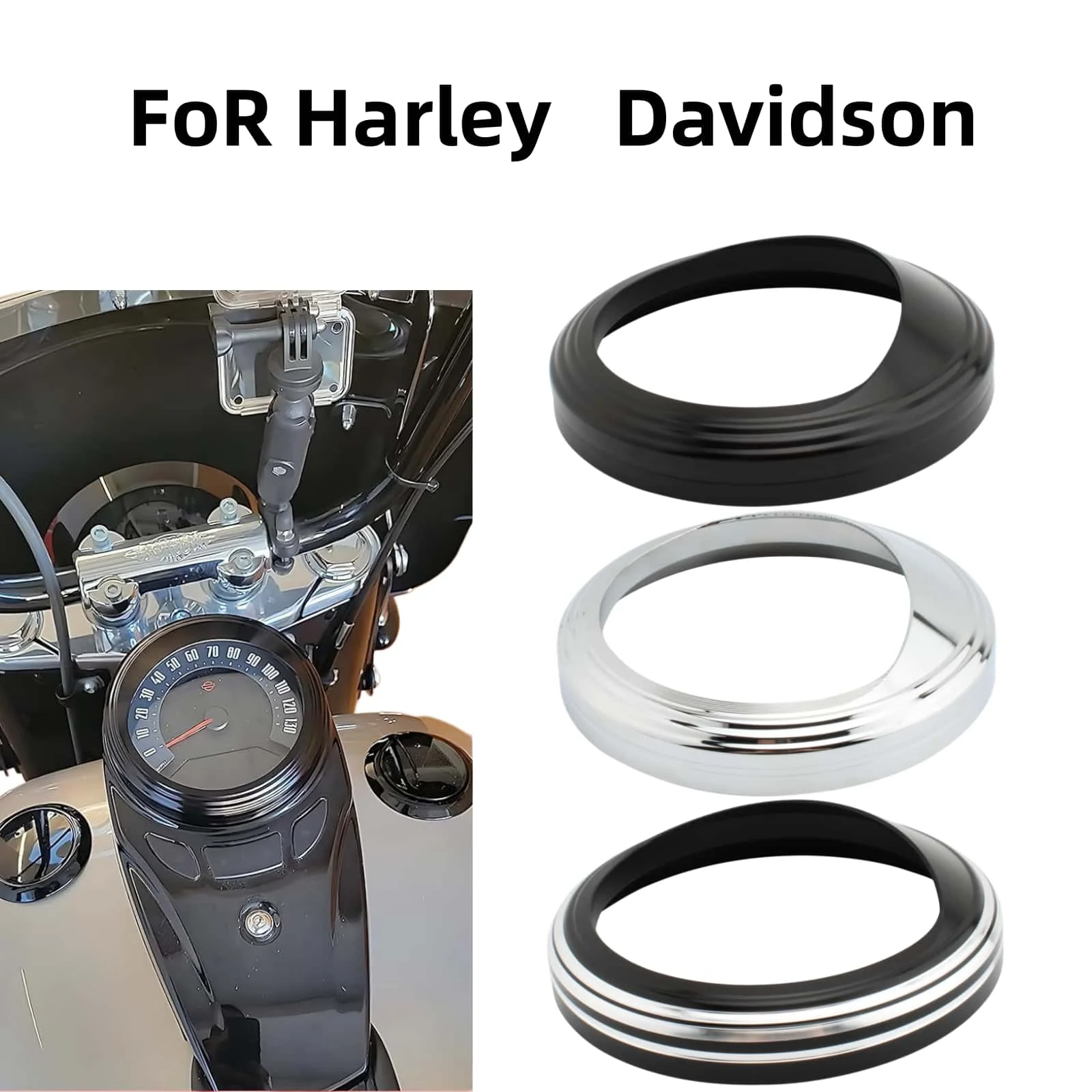 

For Harley Touring Road King Dyna Softail with 5" Speedometer Chrome/Black Motorcycle Speedometer Trim Bezel Ring Visor Cover